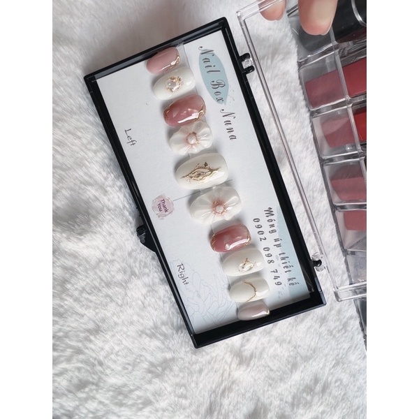 Nailbox nuna móng úp thiết kế móng tay Tròn ngắn vẻ hoa cúc thủy tinh style hàn nhật