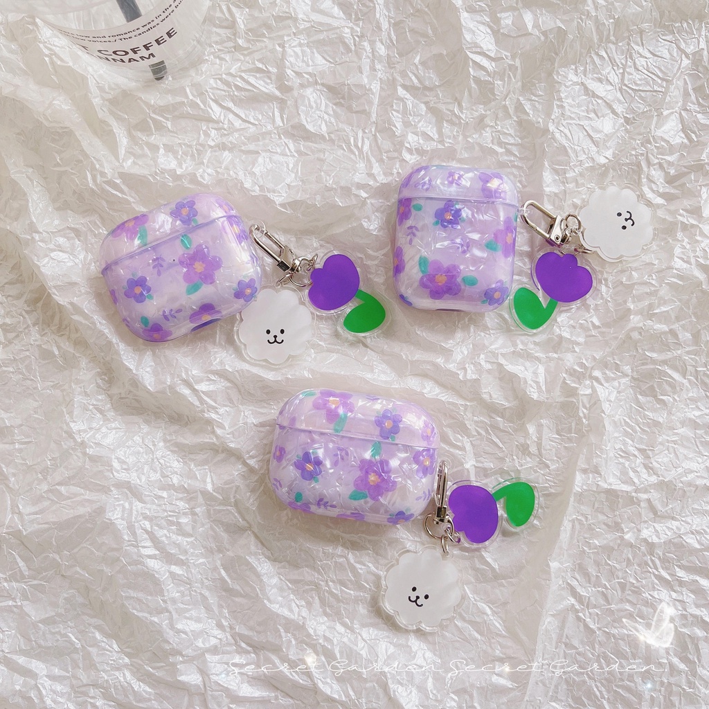 Vỏ Bảo Vệ Hộp Sạc Tai Nghe AirPods3 AirPods3 Họa Tiết Hoa Màu Tím Dễ Thương 2021 Ốp