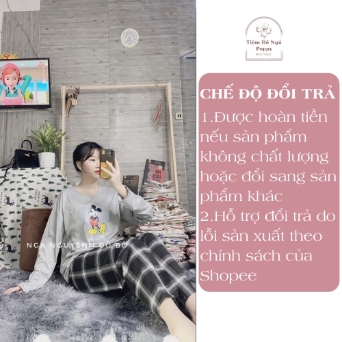 Đồ bộ thun cotton quần dài, bộ mặc nhà nữ hàn quốc, Pijama nữ họa tiết hoạt hình cao cấp giá rẻ