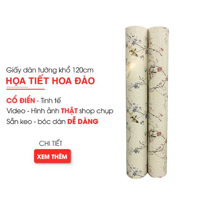 Giấy dán tường cổ điển họa tiết cành đào - giấy dán tường phòng ngủ đẹp tự bóc dán khổ 1.2m