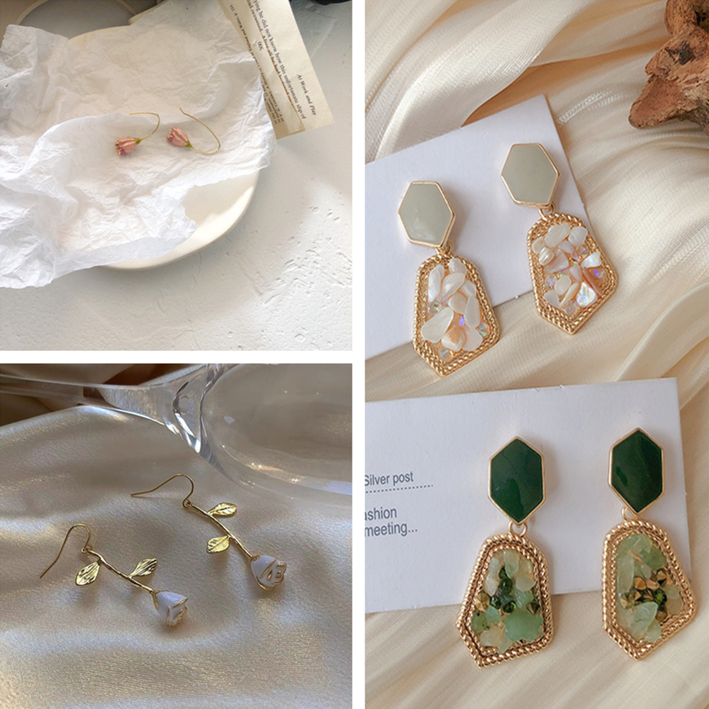 Đôi Bông Tai Hình Hoa Tulip Pháp Đính Kim Cương Giả Sang Trọng