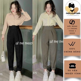 Quần Bagy Vải Cạp Bản To - Quần tây nữ khoá lưng sau chất tuyết mưa 3 màu Đen Nâu Be kiểu dáng công sở