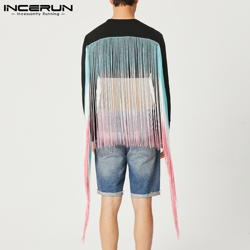 Áo croptop INCERUN tay dài phối tua rua nhiều màu sắc thời trang cho nam