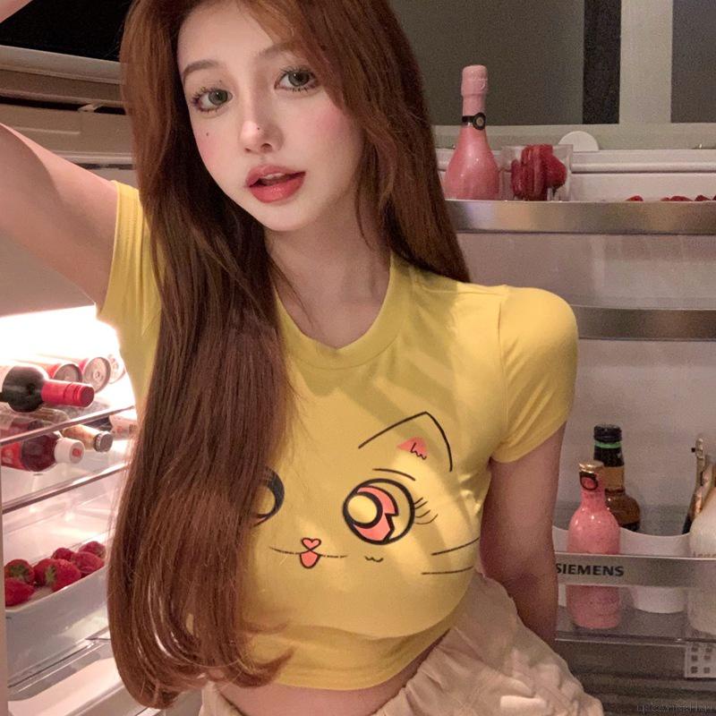 Áo Thun Tay Ngắn Cổ Tròn In Họa Tiết Hoạt Hình Thời Trang Mùa Hè