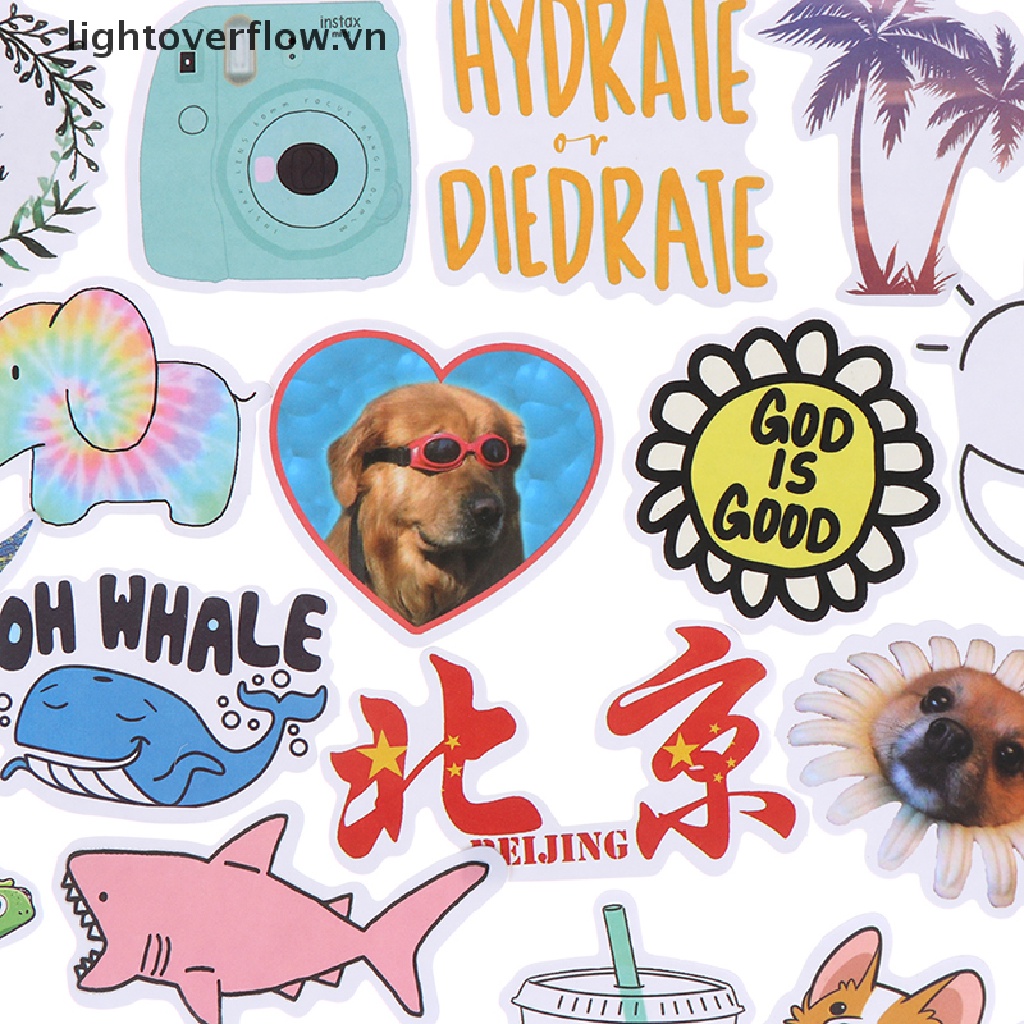 Bộ 50 Đề Can Họa Tiết Hoạt Hình Dễ Thương Dùng Trang Trí Vali / Laptop / Xe Đạp / Xe Hơi