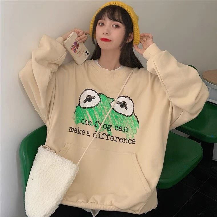 Áo khoác Hoodie nữ form rộng sweater In Hình Mắt Ếch thời trang đông xuân cực đẹp | BigBuy360 - bigbuy360.vn