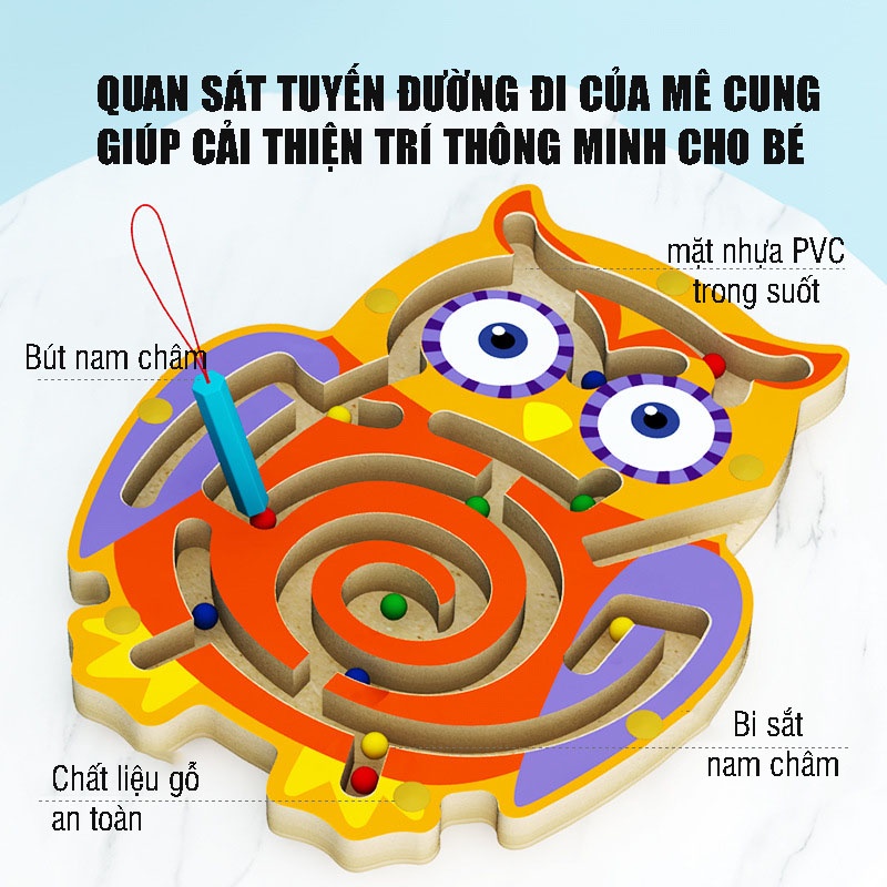 Mê cung nam châm gỗ, đồ chơi an toàn rèn luyện kỹ năng, tính tập trung kiên nhẫn, khéo léo chính xác, tư duy logic