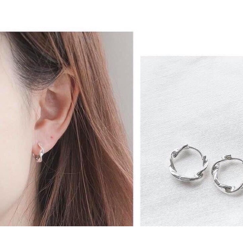 Khuyên tai xoắn đặc đẹp bạc ta 1-1,5cm NGỌC MẬU mắt xích