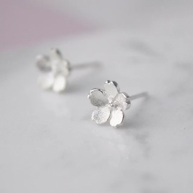 1 đôi bông tai mạ bạc 925 hình hoa anh đào 3D đơn giản thời trang cho nữ
