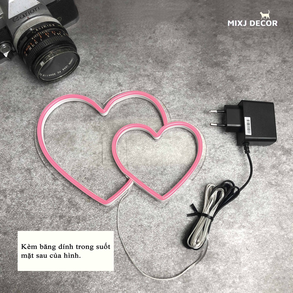 Đèn led Neon trang trí | Hình trái tim | 25x15cm | Decor phòng ngủ | Đèn ngủ | Quà Tặng Cực Chất , Led 12V- MIXJ