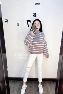 Áo kẻ len lông thỏ ( anh thật )