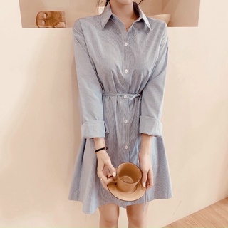 Đầm sơ mi xoè sọc đen (kèm hình thật)