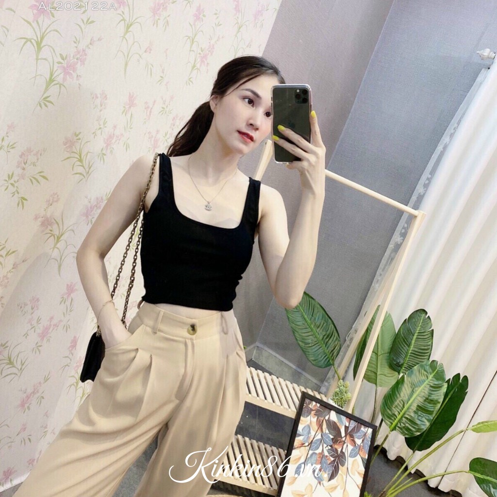 Áo Croptop 3 lỗ Co Giãn Chất Cotton Mềm _ Áo 2 dây bản to cổ U siêu hothit