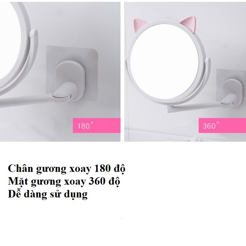 Gương soi trang điểm dán tường màu trắng xoay 180 độ tiện lợi Sumi