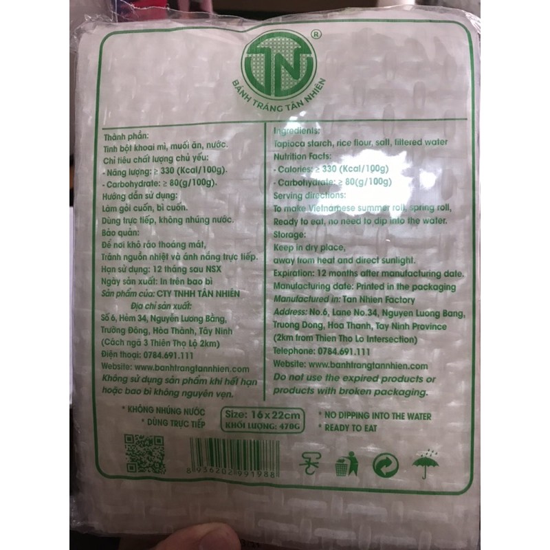 bánh tráng Tân Nhiên siêu mỏng 470gr - hàng xuất khẩu date t12/2022 | BigBuy360 - bigbuy360.vn