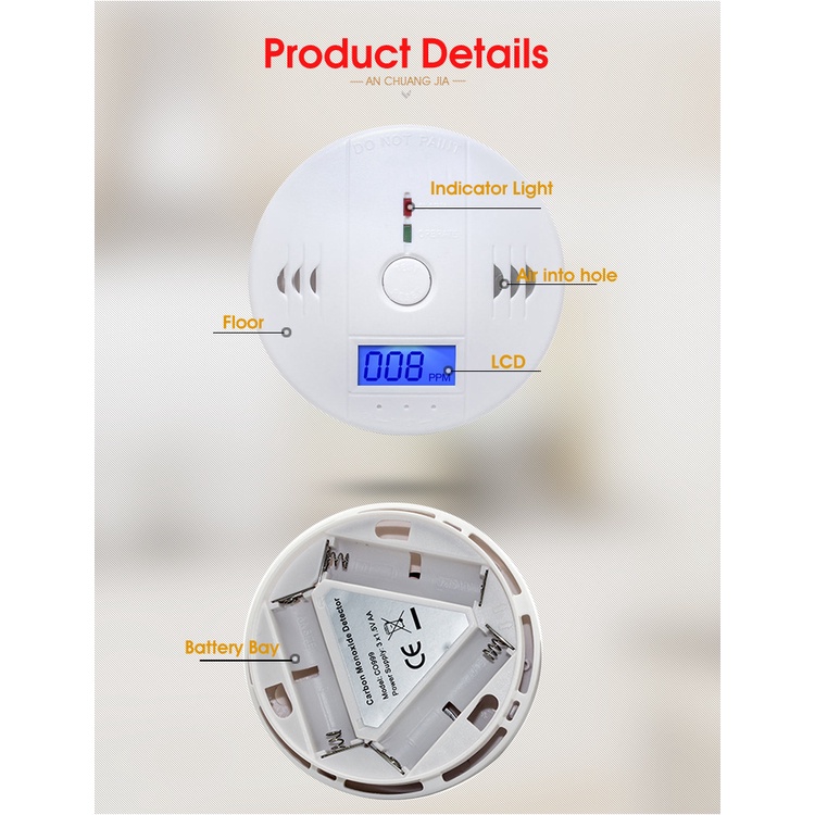 Máy Dò Thông Minh Cảm Biến Báo Động Tự Nhiên Rò Rỉ Đồng Co-Máy Hút Khói 75db Màn Hình Hiển Thị Lcd Hộ Gia Đình Làm Sạch Không Khói Flowerdance