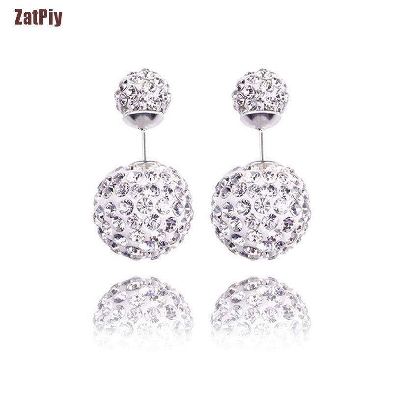Khuyên tai bạc 925 hình quả cầu đính đá thời trang độc đáo