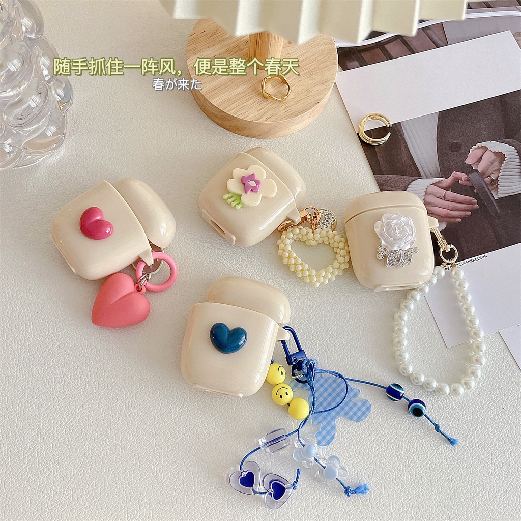 Vỏ Bảo Vệ Hộp Sạc Tai Nghe Không Dây Bluetooth Bằng tpu Mềm Màu Be Họa Tiết Hoa/Trái Tim/Hoa Hiệu Baseus Chống Sốc Cho Encok W04/W04 pro TWS