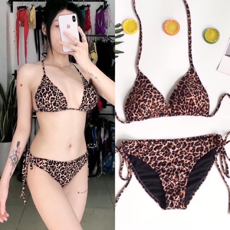 Bikini đi biển 2 mảnh tam giác họa tiết da beo