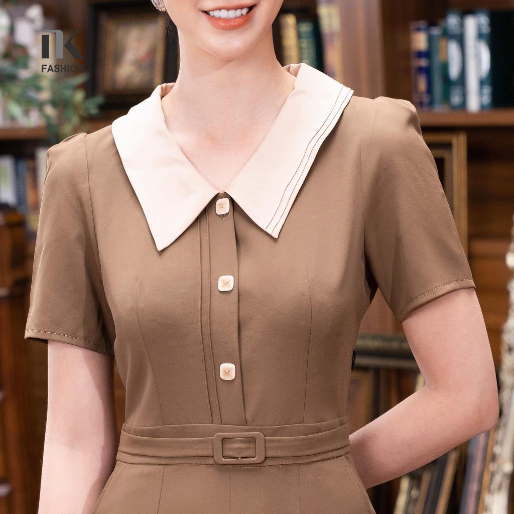 Bộ Jumpsuit Nữ NK Fashion Dáng Dài Thiết Kế Áo Cổ Sen Tay Ngắn, Quần Ống Rộng Tôn Dáng NKBD2203021