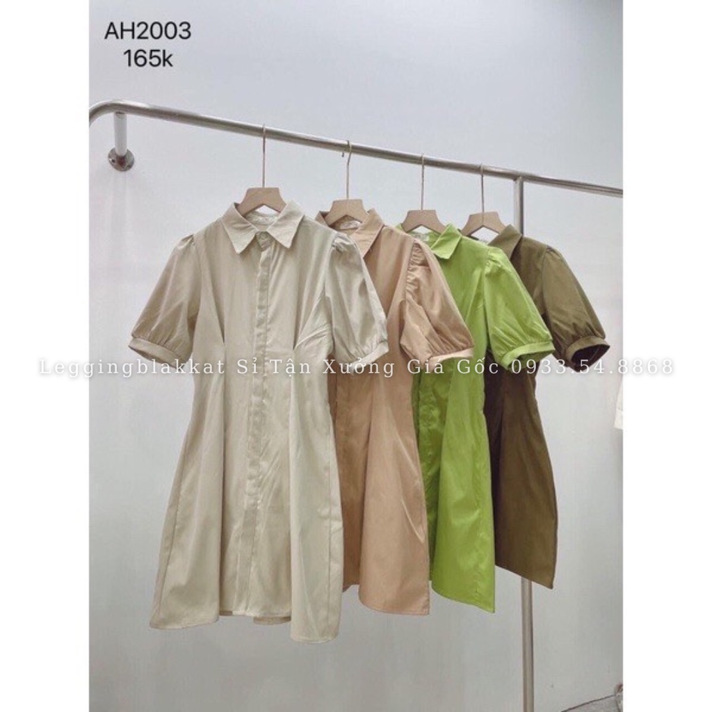 Đầm váy sơ mi cổ đức dấu khuy tay bồng hàng thiết kế siêu đẹp đầm váy sơ mi 5918
