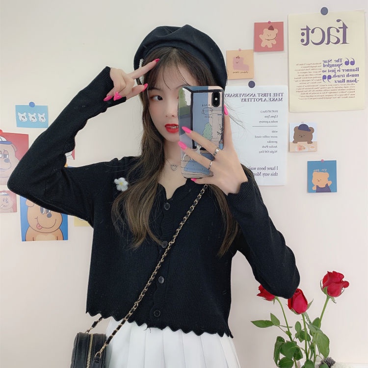 Áo Khoác Cardigan Dệt Kim Dáng Ngắn Thiết Kế Mới Thời Trang Mùa Thu Hàn Quốc Cho Nữ