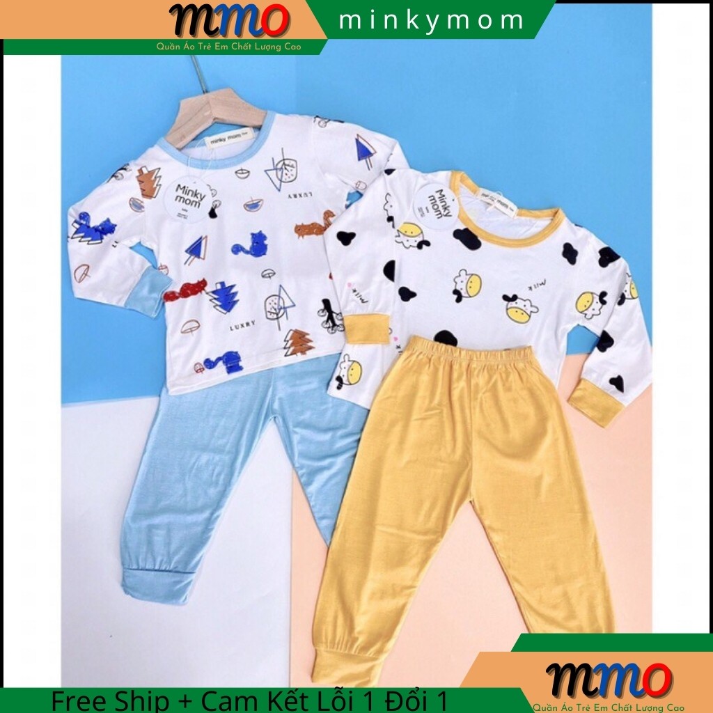 Bộ thun lạnh minky mom hoạ tiết nền trắng cho bé