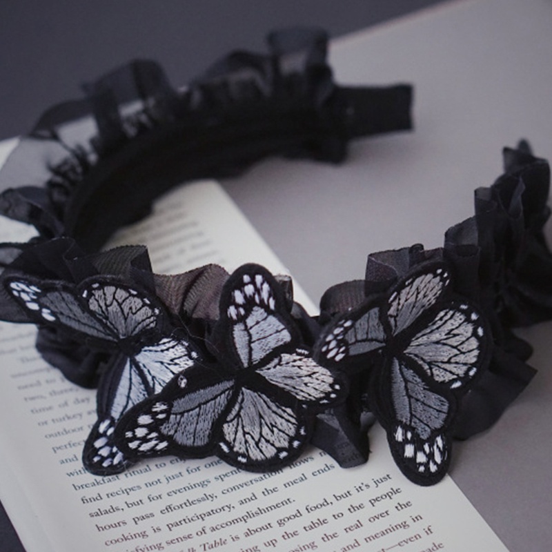 Băng Đô Cài Tóc Thêu Hình Bướm Lãng Mạn Thời Trang Cho Nữ