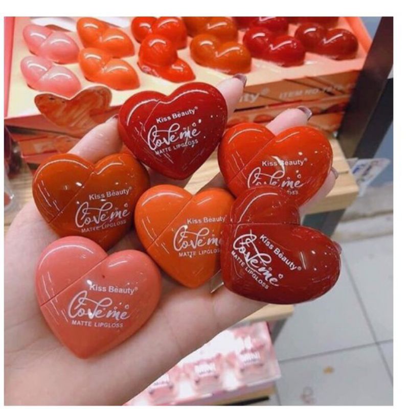 COMBO 6 Son Kem Tint Kiss Beauty trái tim For valentine đủ 6 màu