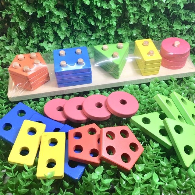 Đồ chơi thông minh] Trụ gỗ nhiều màu sắc Đồ Chơi MONTESSORI