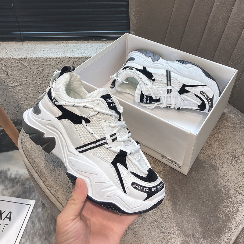 Giày nữ sneaker 2 dây màu trắng phản quang độn đế siêu ngầu hàng độc ulzzang đẹp FULLBOX 2020 BOM- 023