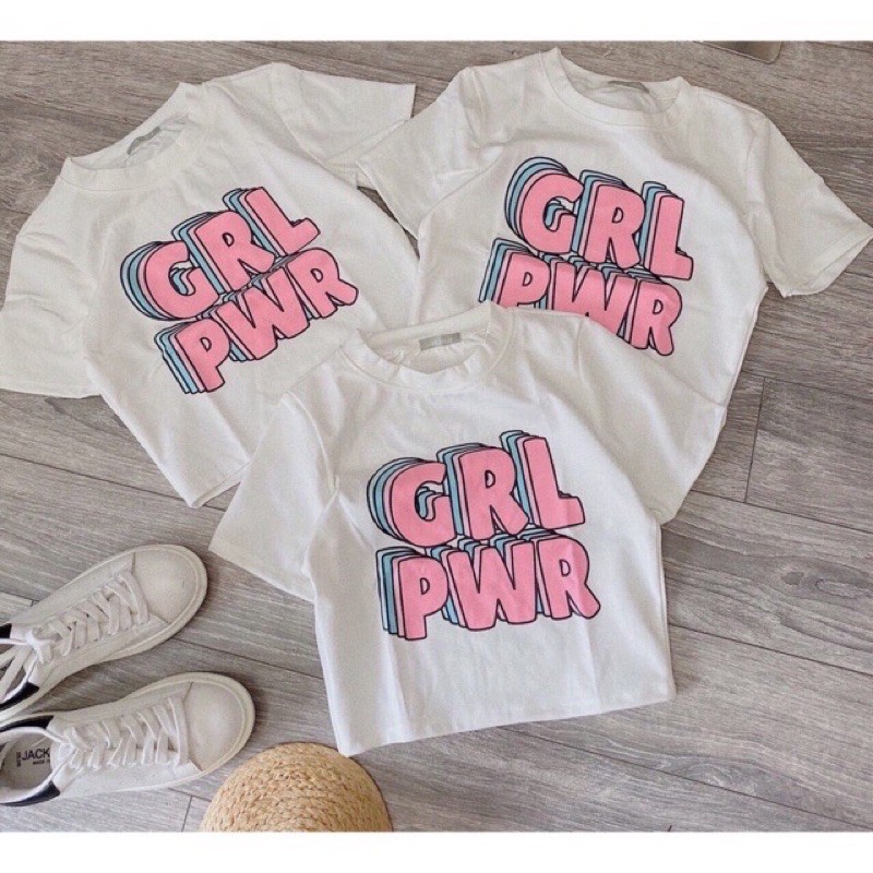 Áo croptop in GRL PWR thun porip