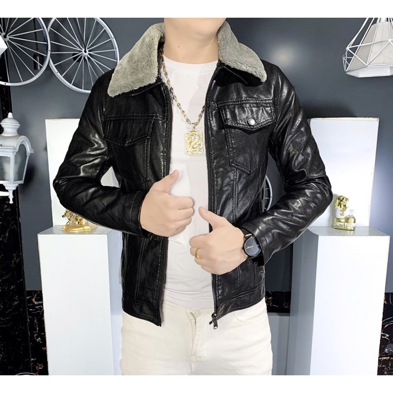 Áo Khoác Da Nam - Cổ Đức kèm lông cừu có thể tháo rời | BigBuy360 - bigbuy360.vn