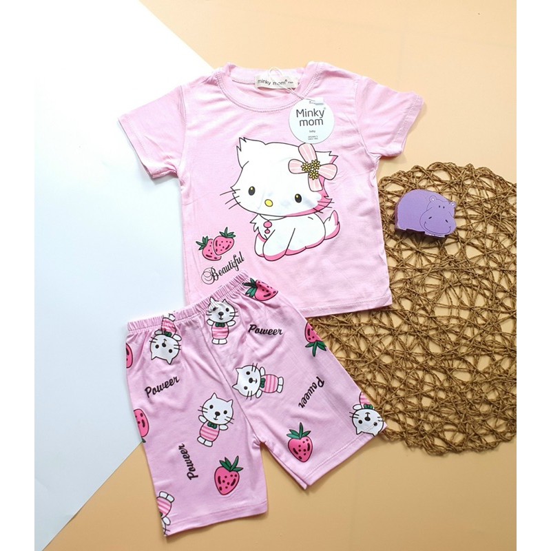 BỘ THUN LẠNH MINKYMOM TAY NGẮN BABY SHARK KITTY CHO BÉ TỪ 6 kí đến 19kí (Mã 19)