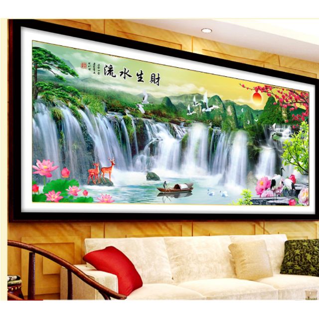 Tranh thêu chữ thập Phòng cảnh thiên nhiên giao hòa KT 149*67cm