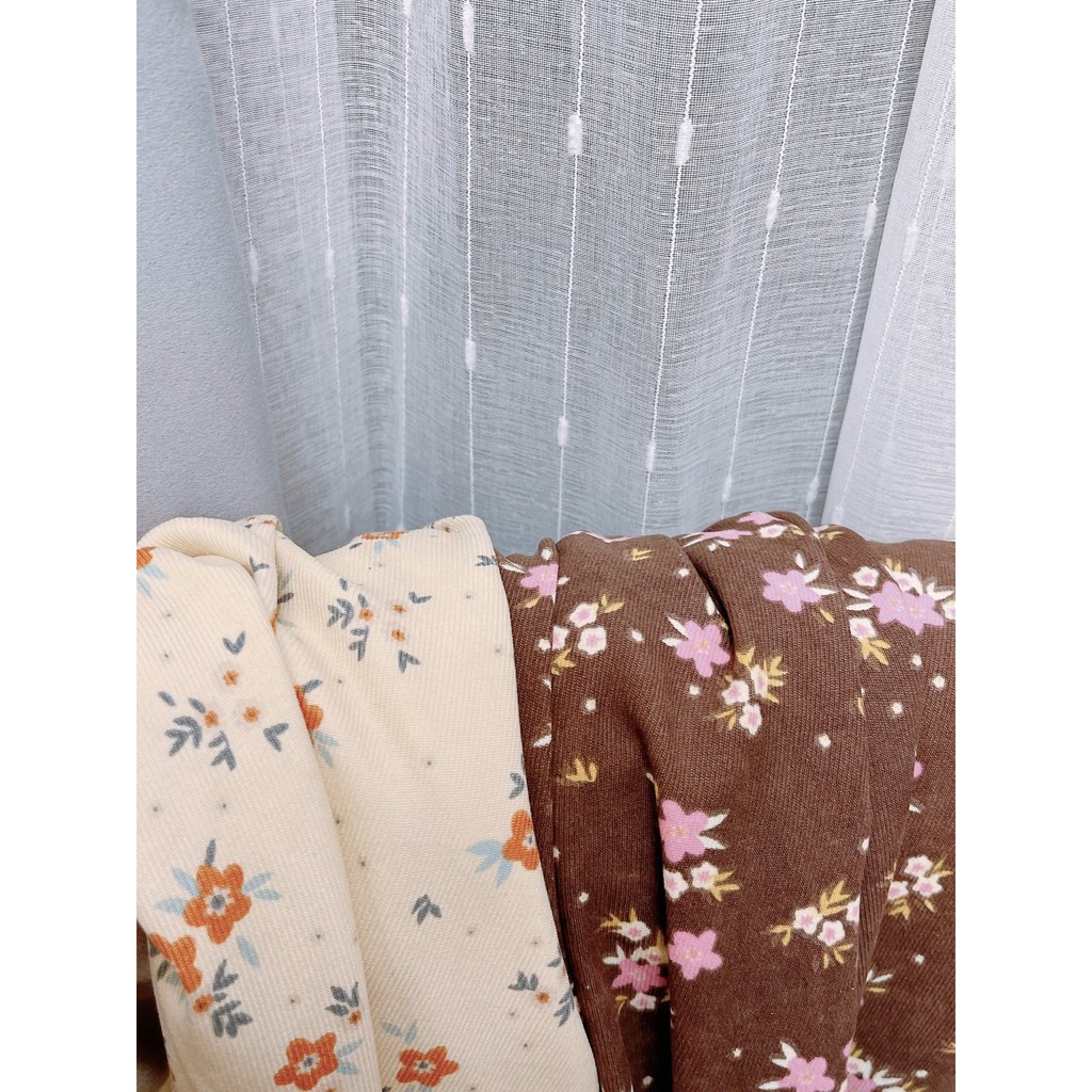 Set váy hoa kèm áo sơ mi tay bồng  chất nhung mềm mịn