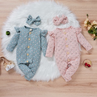 Baby girl clothes Baby girl two-color knitted cotton printed jumpsuit and two-piece bowknot 2PCS