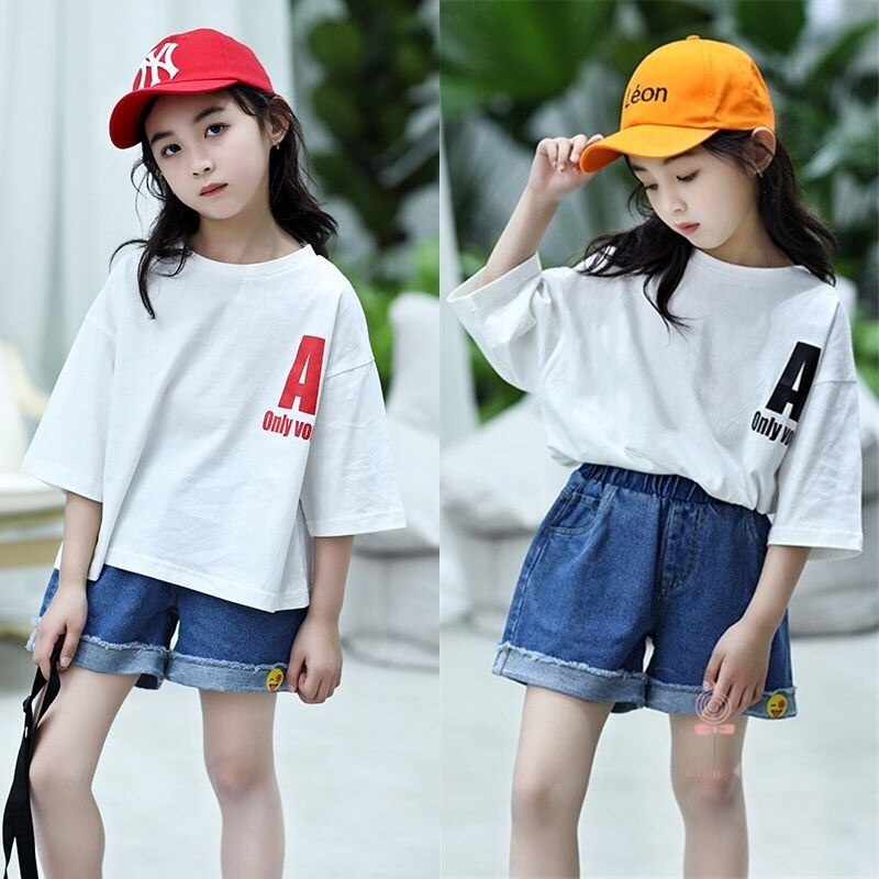 Áo Thun bông Tay Ngắn Dáng Rộng Thời Trang Mùa Hè Hàn Quốc Mới Dành Cho Bé Gái 3-9 Tuổi