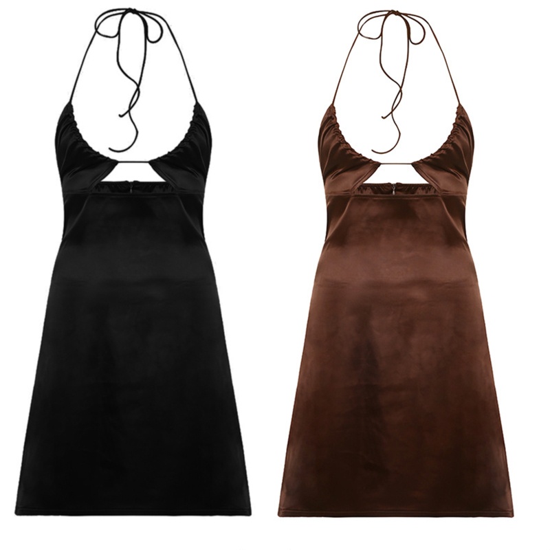 Đầm Satin Hai Dây Cổ Chữ V Khoét Sâu Màu Sắc Thời Trang Quyến Rũ Dành Cho Nữ