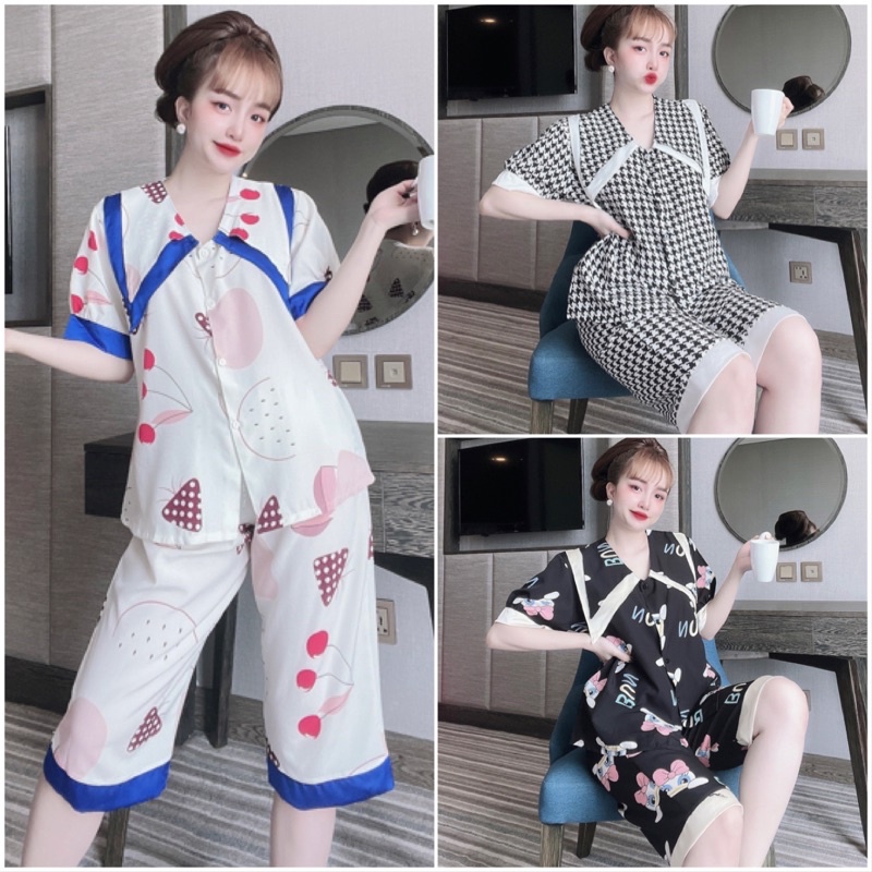 Đồ ngủ lửng Bigsize 50-100kg L01 lụa hàn cao cấp, pijama Bigsize lửng