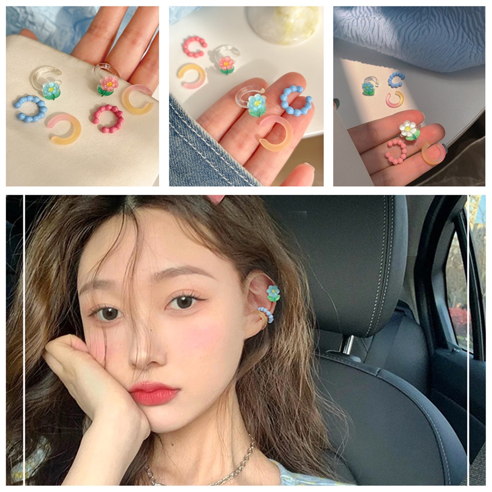 Bông Tai Dạng Kẹp Hình Hoa Bằng Acrylic Không Đục Lỗ Cho Nữ