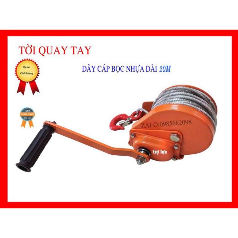 Tời quay tay cáp bọc 20m- tải trọng 670kg