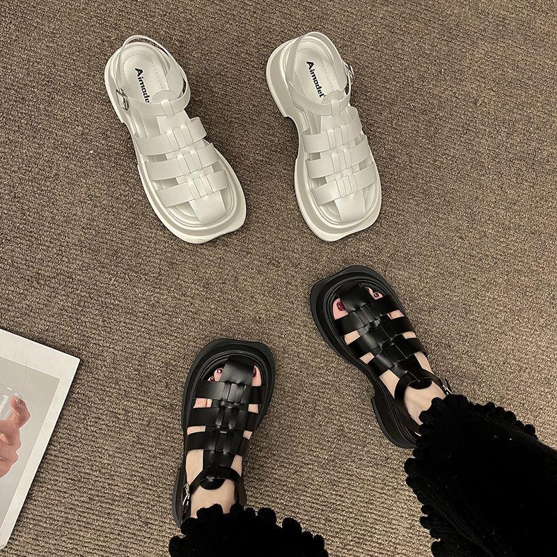 Giày Sandal Đế Dày Thiết Kế Đục Lỗ Phong Cách Retro Pháp Thời Trang Cho Nữ