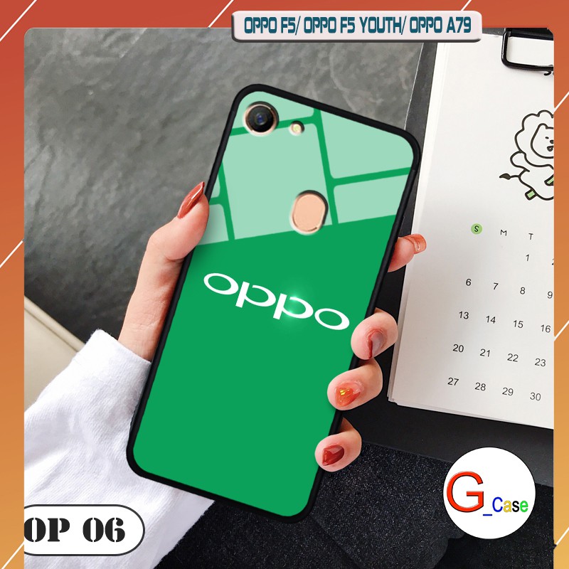 Ốp lưng Oppo F5/F5 Youth/A79-lưng kính in logo hãng điện thoại