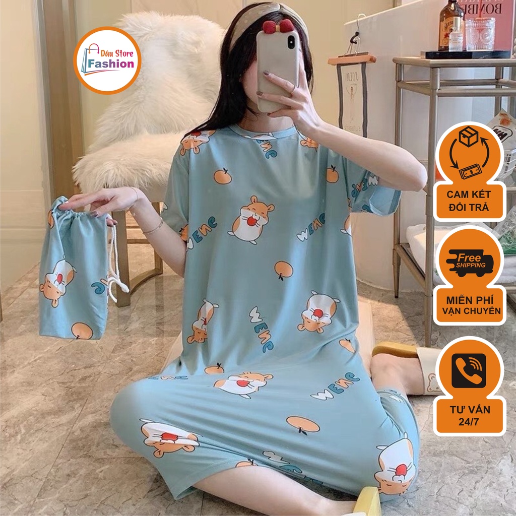 Đầm bầu -váy mặc nhà  xinh xắn -chất liệu - thun cotton - mềm - mát