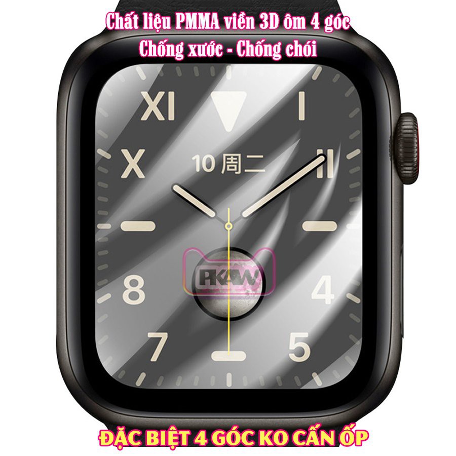 Miếng dán cường lực dẻo trong & nhám full màn viền cong 3D cho Apple Watch size 38/40/41/42/44/45mm - 4 góc ko cấn ốp