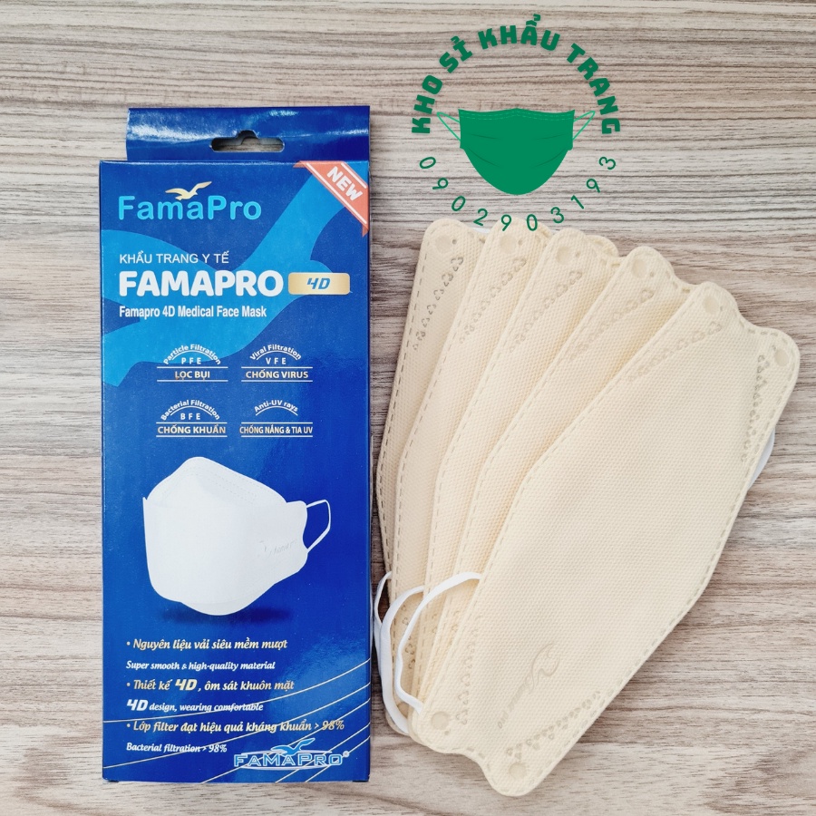 Khẩu trang 4D FAMAPRO 3 lớp kháng khuẩn hộp 10 cái