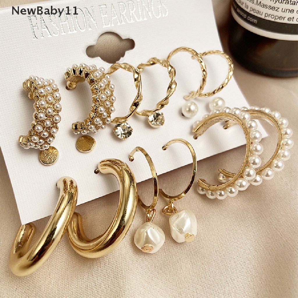 Bộ Khuyên Tai Hình Học Đính Ngọc Trai Phong Cách Punk Cổ Điển Cho Nữ