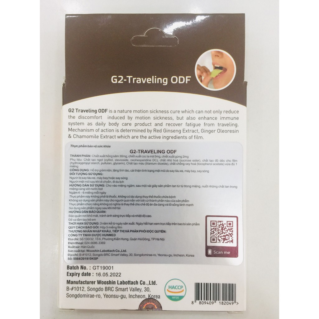 G2 - TRAVELING ODP - Miếng ngậm chống say xe