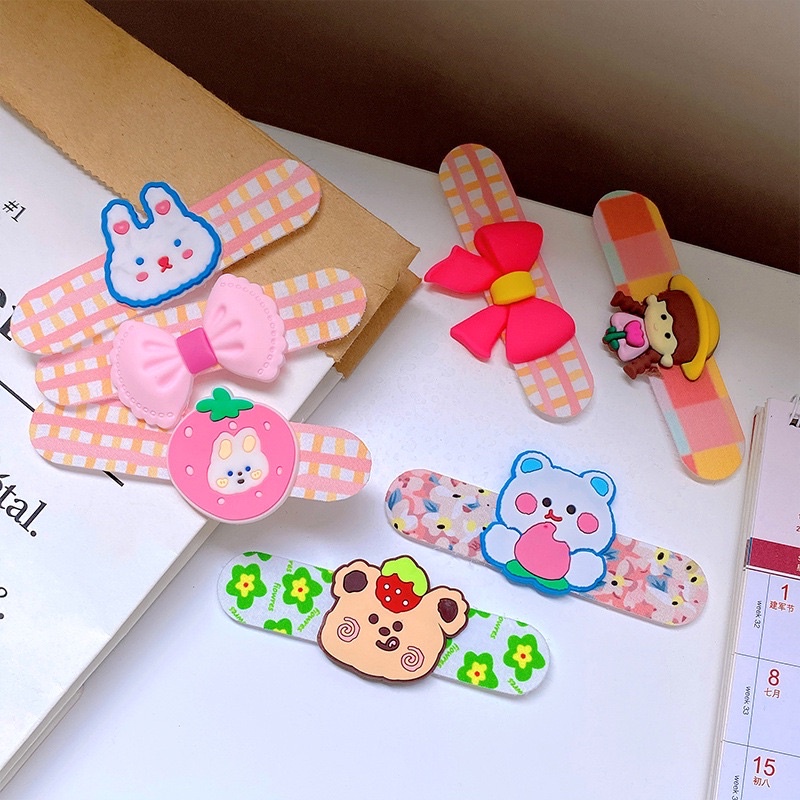 Bộ  3 Kẹp Tóc Kiểu Dán Họa Tiết Hoạt Hình Phong Cách Hàn Quốc Dễ Thương Cho Bé Gái